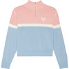 Women's Striped Quarter Zip Cropped Sweater, Pink - Sweaters - 1 - thumbnail