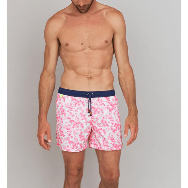 Men's Trawangan Swim Trunk, Pink Toile De Jouy Balinaise - Swim Trunks - 2