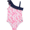 Girls Flores One-Piece Swimsuit, Pink Toile De Jouy Balinaise - One Pieces - 1 - thumbnail