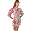 Women's Pia Print Billow Sleeve Ruched Bottom Mini Dress, Lago Vine - Dresses - 1 - thumbnail