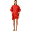 Women's Pia Billow Sleeve Ruched Bottom Mini Dress, Chili - Dresses - 1 - thumbnail