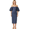 Women's Karima Off-Shoulder Puff Sleeve Midi Dess, Navy - Dresses - 1 - thumbnail