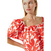 Women's Helena Elasticated Square Neck Top, Red Caspian Lagoon Grande - Blouses - 1 - thumbnail