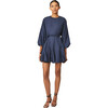 Women's Ella Long Sleeve Braided Belt Short Dress, Navy - Dresses - 1 - thumbnail