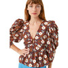 Women's Alma Mini Print Deep V-Neck Peplum Top, Scarlet Aura Blossom - Blouses - 1 - thumbnail