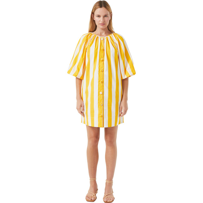 Women's Paloma Cabana Stripe Puff Sleeve Mini Dress, Tangerine