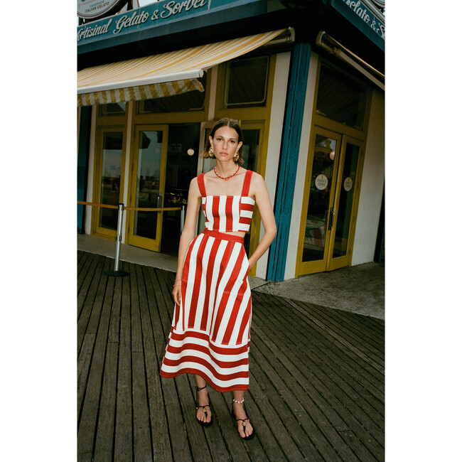 Women's Nadine Twill Cabana Stripe A-Line Midi Skirt, Brick