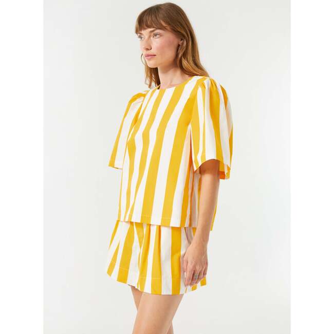 Women's Westin Cotton Poplin Cabana Stripe Short Sleeve Top, Tangerine - Blouses - 2