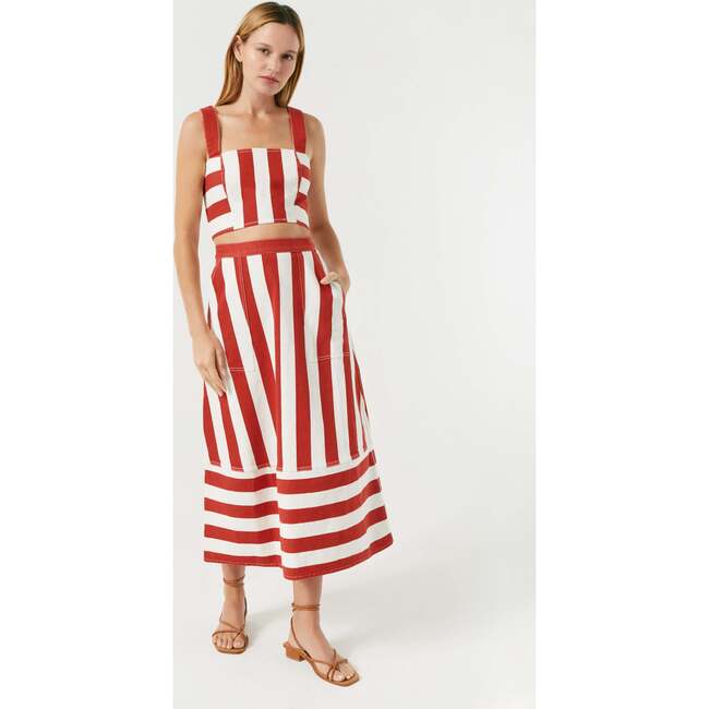 Women's Nadine Twill Cabana Stripe A-Line Midi Skirt, Brick - Skirts - 2
