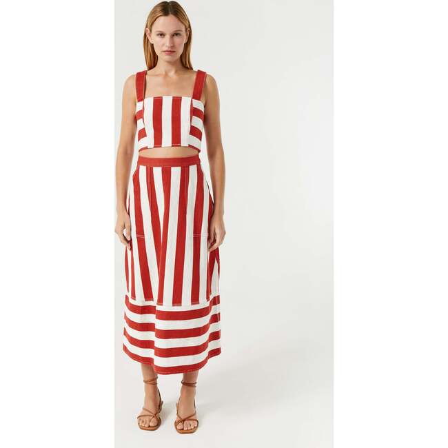 Women's Nadine Twill Cabana Stripe A-Line Midi Skirt, Brick - Skirts - 3
