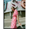 Women's Maci Botanical Abstract Print V-Neck Gathered-Front Midi Dress, Pink - Dresses - 1 - thumbnail