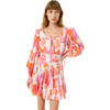 Women's Leona Square Neck Mini Dress, Pink Deco Surf - Dresses - 1 - thumbnail