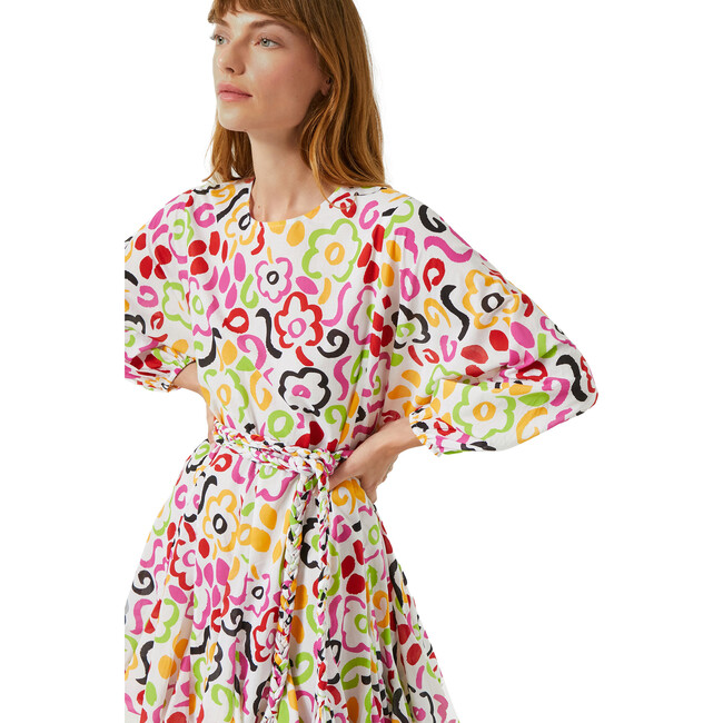 Women's Ella Floral Print Long Sleeve Braided Belt Short Dress, Painted Bloom