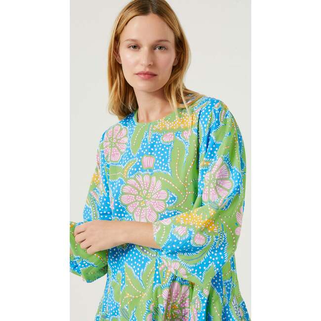 Women's Ella Floral Print Long Sleeve Braided Belt Short Dress, Blue Psychedelic Flower Grande - Dresses - 2