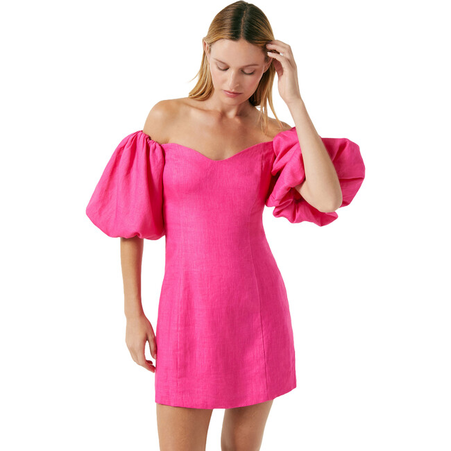Women's Dali Sweetheart Neck Puff Sleeve Mini Dress, Hot Pink