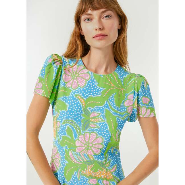 Women's Lulani Print Ruffle Hem Dress, Blue Psychedelic Flower Grande - Dresses - 2