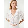 Women's Dora Ruffle V-Neck Lace Eyelet Blouse, White Chelsea - Blouses - 2