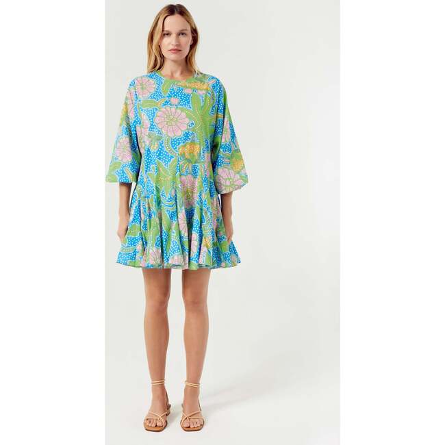 Women's Ella Floral Print Long Sleeve Braided Belt Short Dress, Blue Psychedelic Flower Grande - Dresses - 3