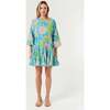 Women's Ella Floral Print Long Sleeve Braided Belt Short Dress, Blue Psychedelic Flower Grande - Dresses - 3