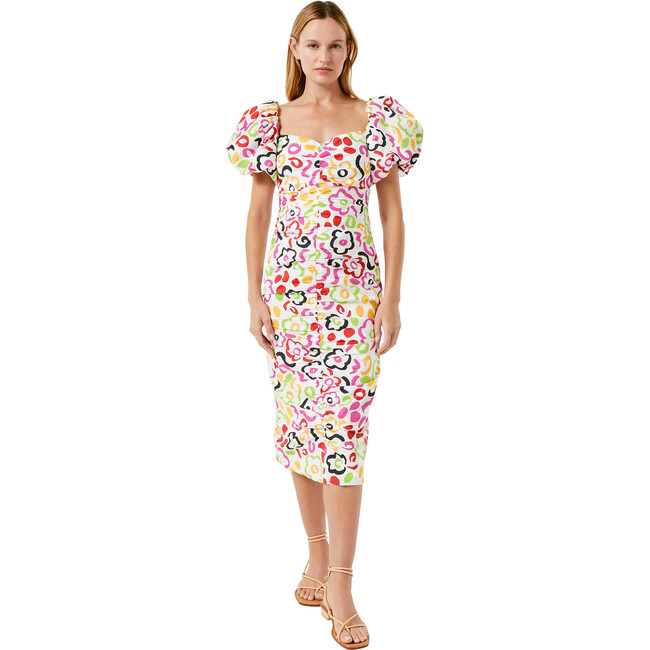 Women's Tessa Print Puff Sleeve Gathered-Front Bodycon Dress, Painted Bloom