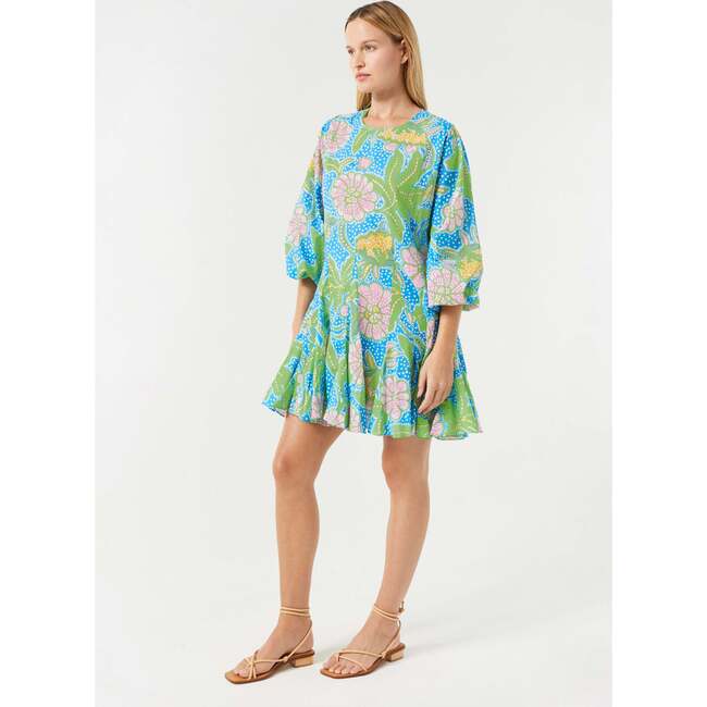 Women's Ella Floral Print Long Sleeve Braided Belt Short Dress, Blue Psychedelic Flower Grande - Dresses - 4
