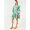 Women's Ella Floral Print Long Sleeve Braided Belt Short Dress, Blue Psychedelic Flower Grande - Dresses - 4