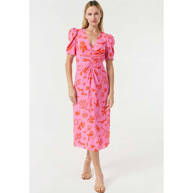 Women's Maci Botanical Abstract Print V-Neck Gathered-Front Midi Dress, Pink - Dresses - 3