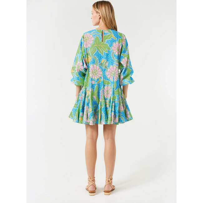 Women's Ella Floral Print Long Sleeve Braided Belt Short Dress, Blue Psychedelic Flower Grande - Dresses - 5