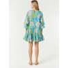 Women's Ella Floral Print Long Sleeve Braided Belt Short Dress, Blue Psychedelic Flower Grande - Dresses - 5