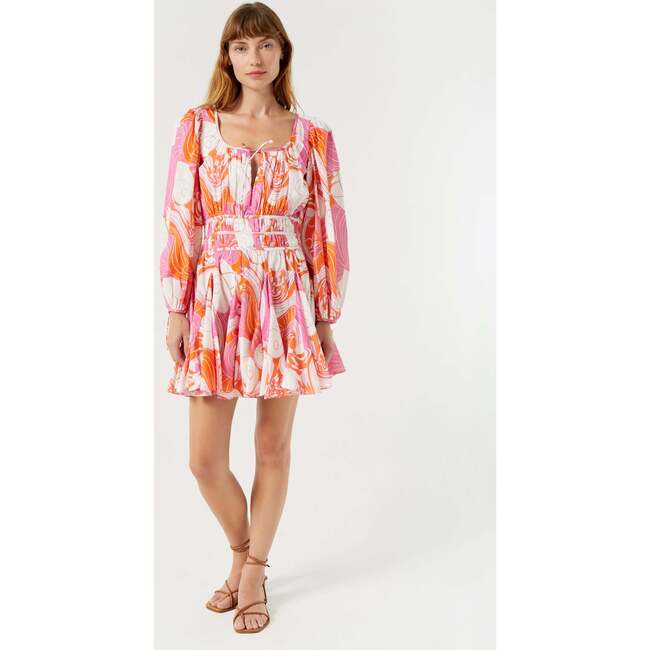 Women's Leona Square Neck Mini Dress, Pink Deco Surf - Dresses - 3