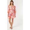 Women's Leona Square Neck Mini Dress, Pink Deco Surf - Dresses - 3