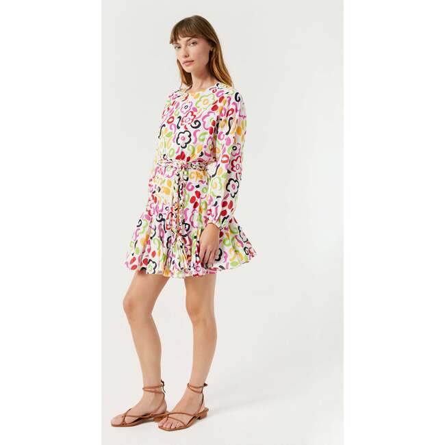 Women's Ella Floral Print Long Sleeve Braided Belt Short Dress, Painted Bloom - Dresses - 3