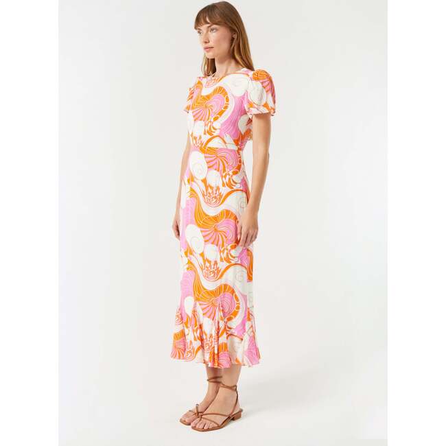 Women's Lulani Print Puff Sleeve Ruffle Hem Midi Dress, Pink Deco Surf - Dresses - 4
