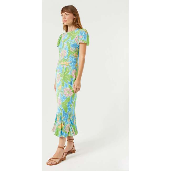 Women's Lulani Print Ruffle Hem Dress, Blue Psychedelic Flower Grande - Dresses - 4