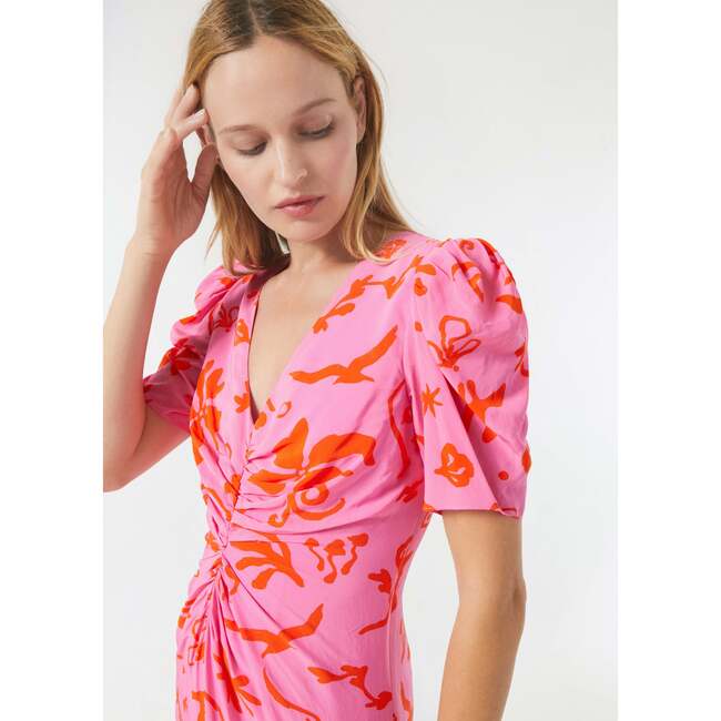 Women's Maci Botanical Abstract Print V-Neck Gathered-Front Midi Dress, Pink - Dresses - 5