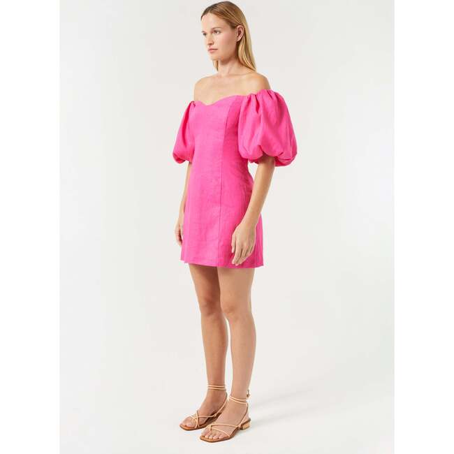 Women's Dali Sweetheart Neck Puff Sleeve Mini Dress, Hot Pink - Dresses - 4