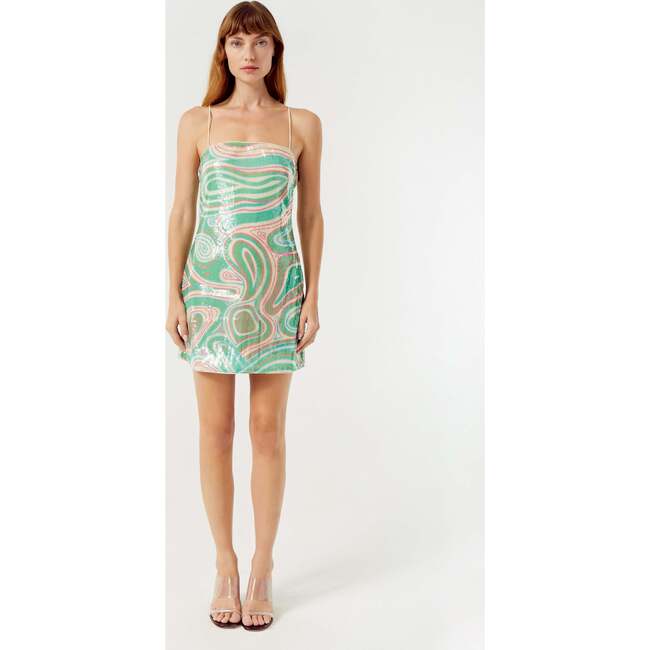 Women's Caspian Sequin Spaghetti Stap Mini Dress, Gem Wave - Dresses - 4