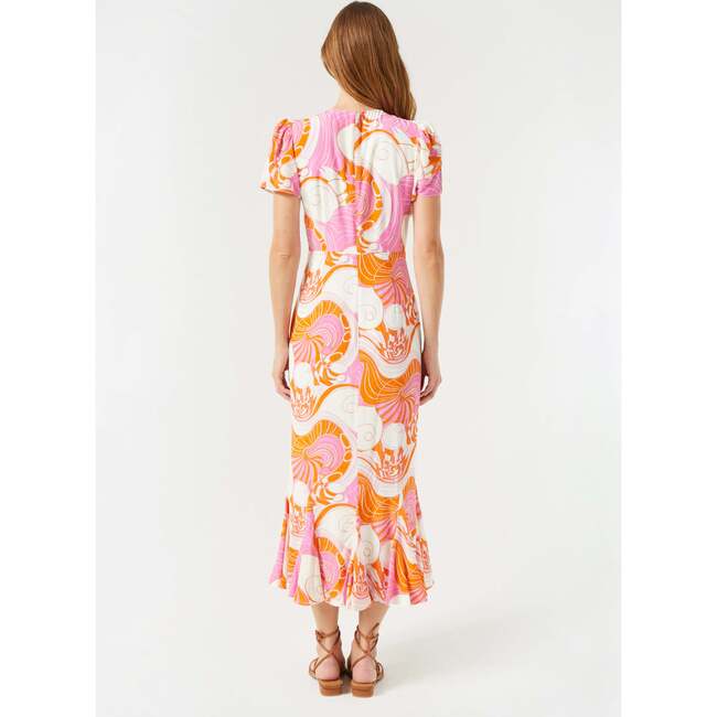 Women's Lulani Print Puff Sleeve Ruffle Hem Midi Dress, Pink Deco Surf - Dresses - 5