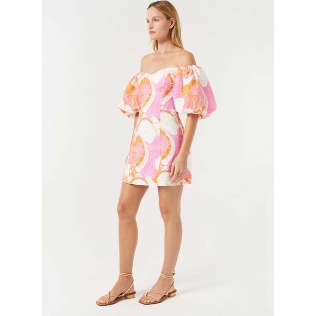 Women's Dali Sweetheart Neck Puff Sleeve Mini Dress, Pink Deco Surf - Dresses - 5