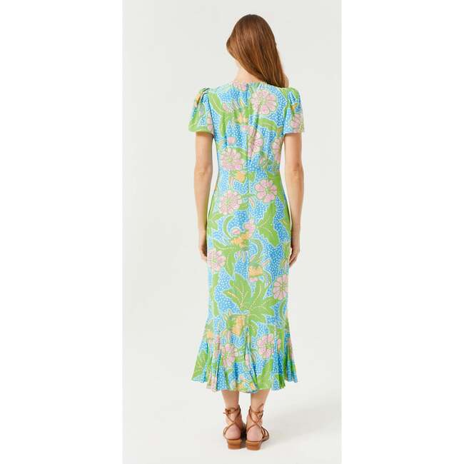 Women's Lulani Print Ruffle Hem Dress, Blue Psychedelic Flower Grande - Dresses - 5