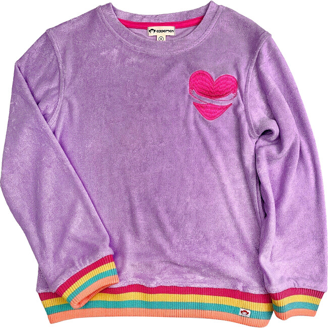 Ruby Crew Neck Rainbow Strip Hem Sweatshirt, Sweet Lavender