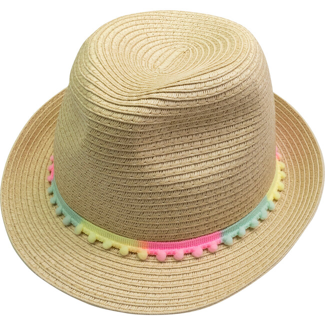 Fedora Pom-Pom Trim Hat, Natural