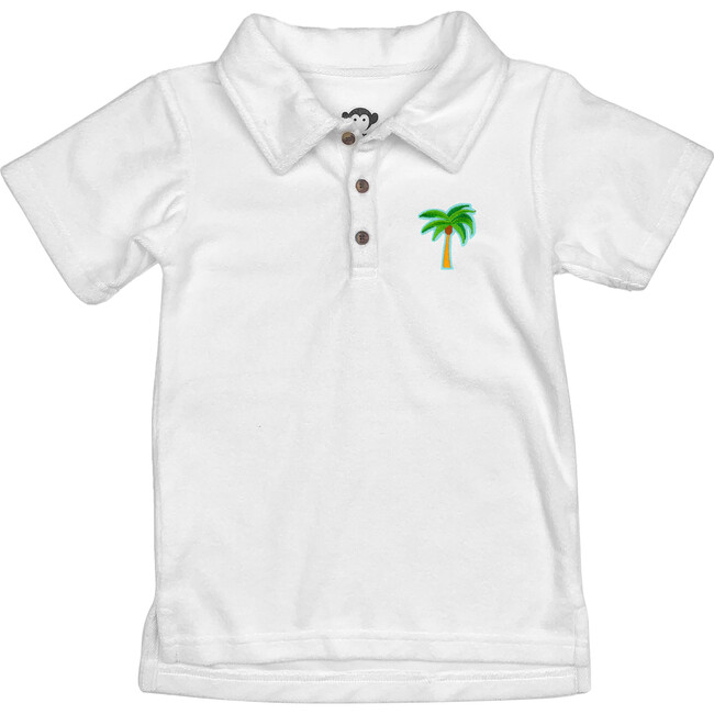 Fairbanks Palm Tree Embroidered Polo, White