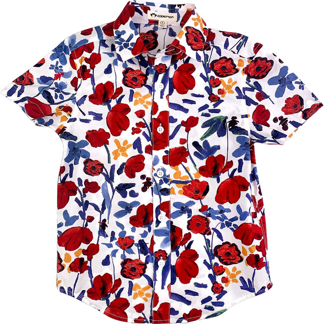 Day Party Print Shirt, White Rose