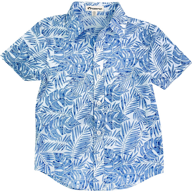 Day Party Print Shirt, Blue Palms
