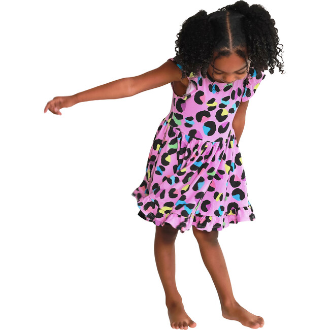 Electric Leopard Cap Sleeve Ruffled Twirl Dress, Purple - Dresses - 2