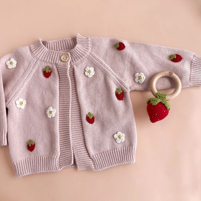 Cotton Strawberry Flower Cardigan, Blush - Cardigans - 2