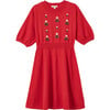 Soybean Floral Embroidered Dress, Tomato - Dresses - 1 - thumbnail