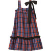 Peony Tartan Tie-Bow Shoulder Drop Waist Dress, Red & Blue - Dresses - 1 - thumbnail