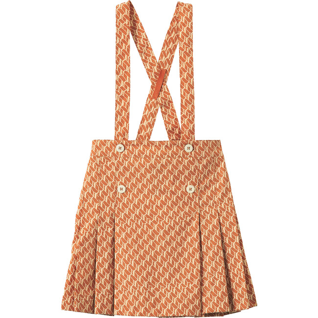 Hedera Geo Print Pleated Pinafore Skirt, Apricot